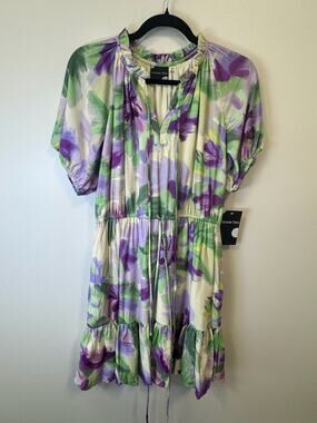 Brand New Women's Maison Tara Flounce Hem Dress Size 10 Green Purple